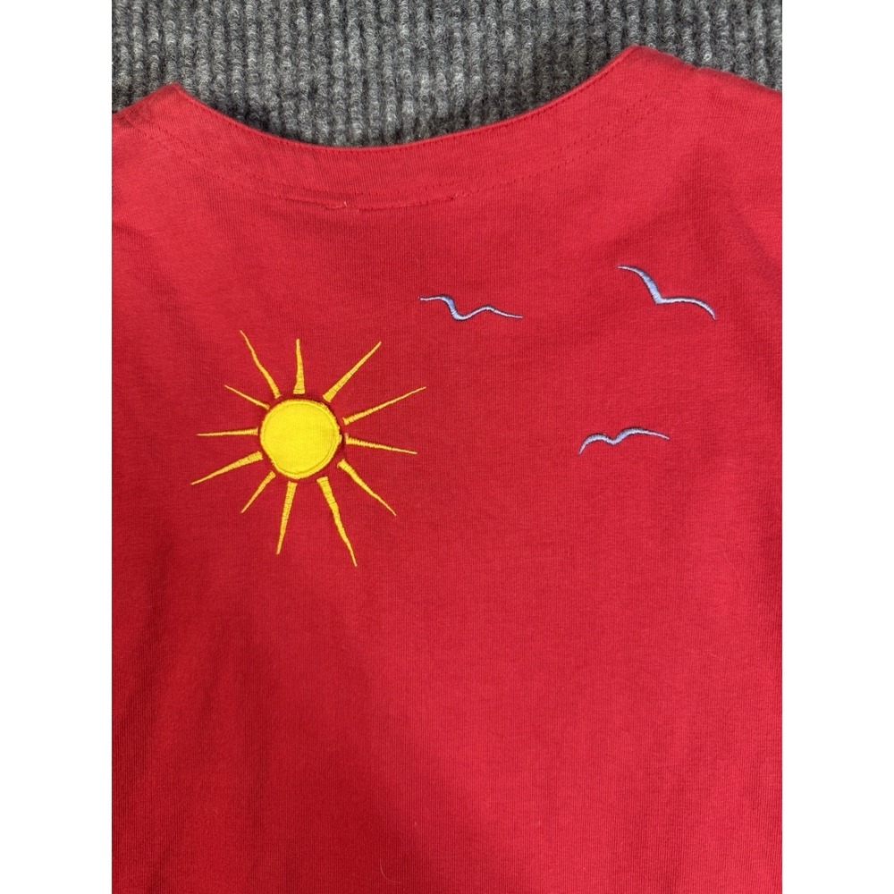 Onque Women's Embroidered Beach Button Front Blouse Red Yellow Short Sleeve S - Picture 8 of 11